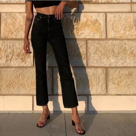 Agolde Denim - AGOLDE Pinch Waist Kick Jeans Realm Black Jean Straight Leg Aritzia Revolve 27